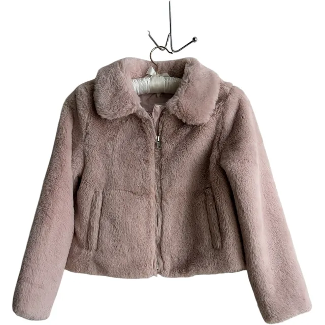 Gap Kids Faux Fur Jacket Size M Pink Full Zip Winter Coat