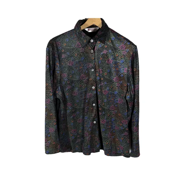 Vintage Kam Lung Button-Down Shirt XXL Multicolored Floral Print Long Sleeve