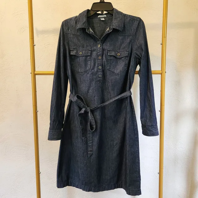 Old Navy Denim Dress Size M Blue Long Sleeve Belted Shirt Dress