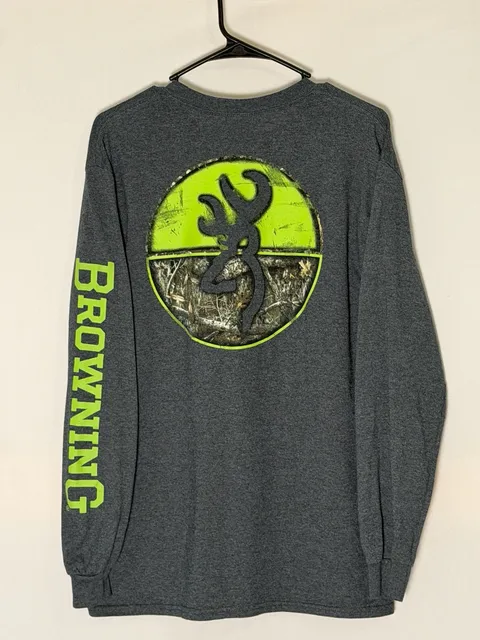 Browning Mens M Gray Long Sleeve TShirt Deer Camo Lime Green Logo ...,