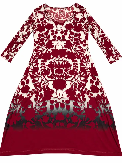 Unbranded Floral Long Sleeve Midi Dress Red White Size Unknown
