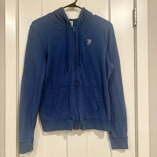 PINK Victoria’s Secret Blue Zip Up Hoodie Womens Small Cotton Slub Y2K Layering
