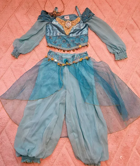 Disney Store Princess Jasmine Costume Set Blue Size 5/6 With Crown