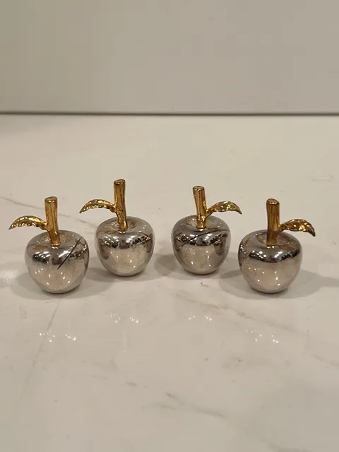 Silver Plate And Gold Tone Apple Place Card Holders Set Of Four