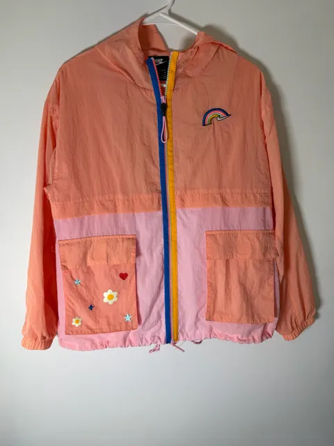 Nike Women’s Coral Pink Colorblock Rainbow Swoosh Windbreaker Jacket Size M