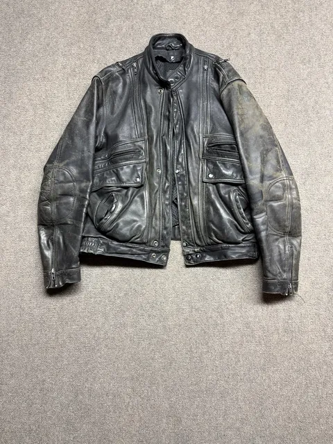 Hein Gericke Leather Motorcycle Jacket Black Vintage