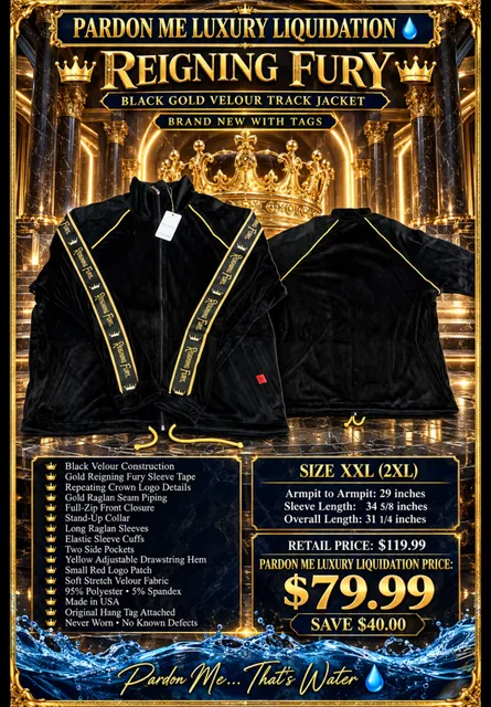 Reigning Fury Black Gold Velour Full-Zip Track Jacket
