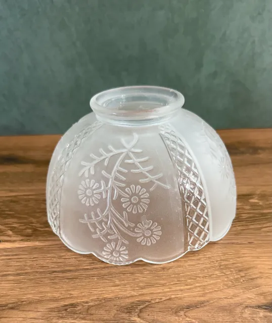 Vintage Frosted Glass Floral Lampshade Scalloped Edge