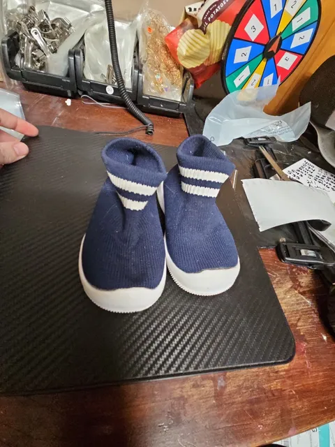 Enotoy Baby Knit Booties Size 5 Navy Blue White Striped