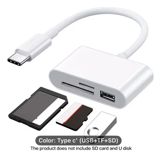 Hoveyo USB-C 3-in-1 Card Reader Hub - SD, Micro SD, and USB Adapter - White