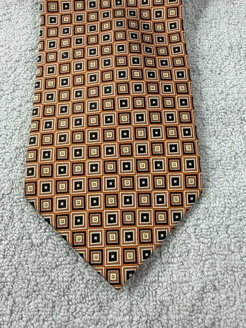 Pierre Cardin Silk Neck Tie Geometric Orange Brown Square Pattern