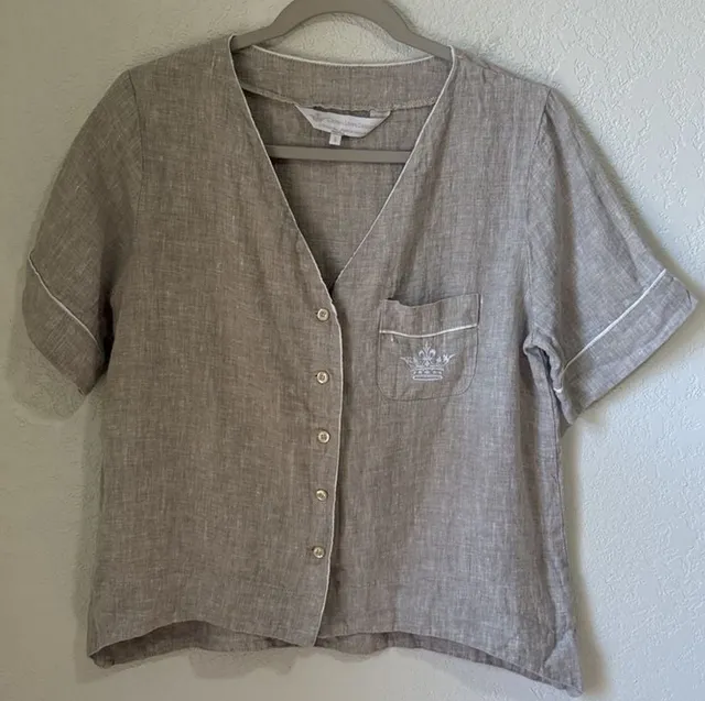 Crown Linen Designs Button Down Shirt Size S Flax 100% Linen