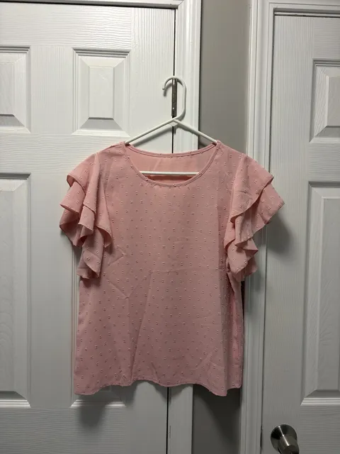 Shein Swiss Dot Ruffle Sleeve Blouse Pink
Brand new without tags never worn