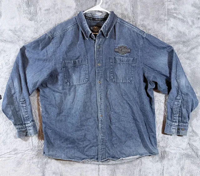 Harley-Davidson Denim Long Sleeve Shirt Size 2XL Blue Button Down