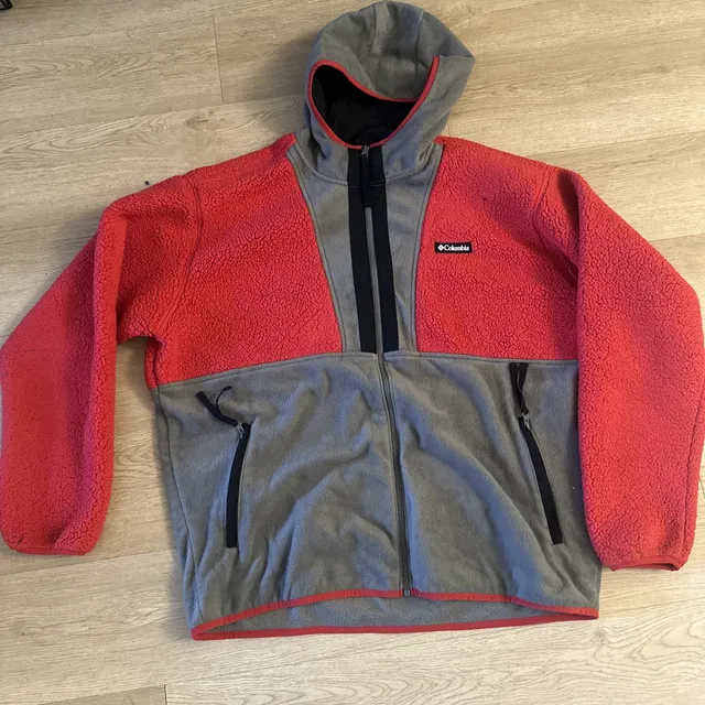 Columbia Backbowl Red Grey Men Size 2XL Hooded Jacket