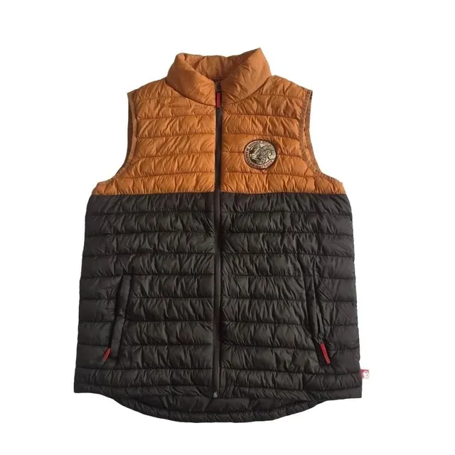 Shiner Bock x Magellan Outdoors Puffer Vest Brown Orange Men's Full Zip