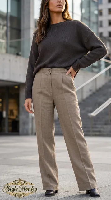 DKNY Vintage Linen Pants Size 8 Brown Straight Leg 90s Made in Italy