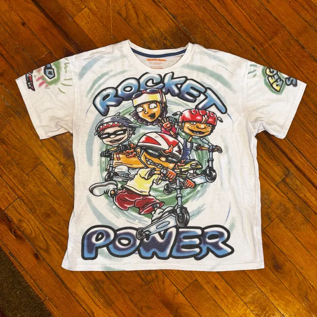 Rare Nickelodeon Rocket Power T-Shirt Size L White All Over Print