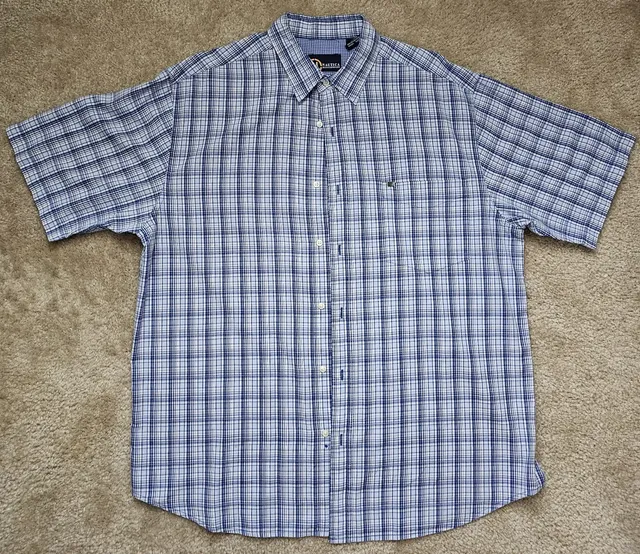 Nautica Jeans Company Mens XL Blue Plaid Short Sleeve Button Down 100% Cotton