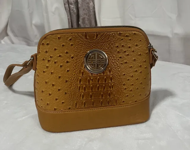 Unbranded Brown Ostrich Crocodile Embossed Crossbody Bag