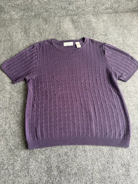 Alfred Dunner Short Sleeve Knit Top Size L Purple Cable Knit