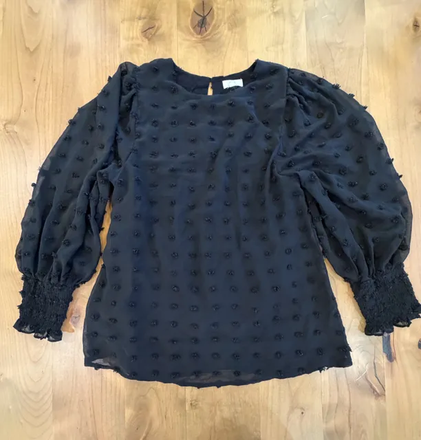 OTT Black Swiss Dot Long Sleeve Blouse Size S