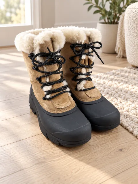 Sorel Snow Bird Women’s Winter Boots Tan Suede Fur Lined Lace Up Size 7