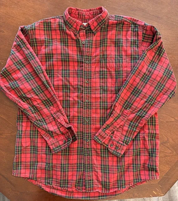 LL Bean Red Plaid Flannel Button Down Shirt