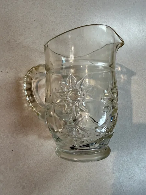 Vintage Pressed Glass Starburst Pattern Water Pitcher