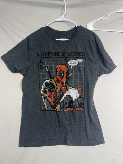 Marvel Deadpool 5 Symptoms Of Laziness T-Shirt Size L Gray