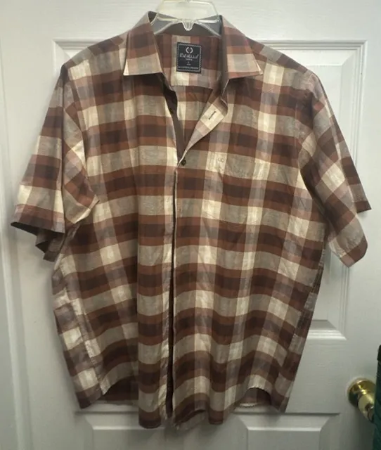 Rafaello Plaid Short Sleeve Button Up Shirt Size L Brown