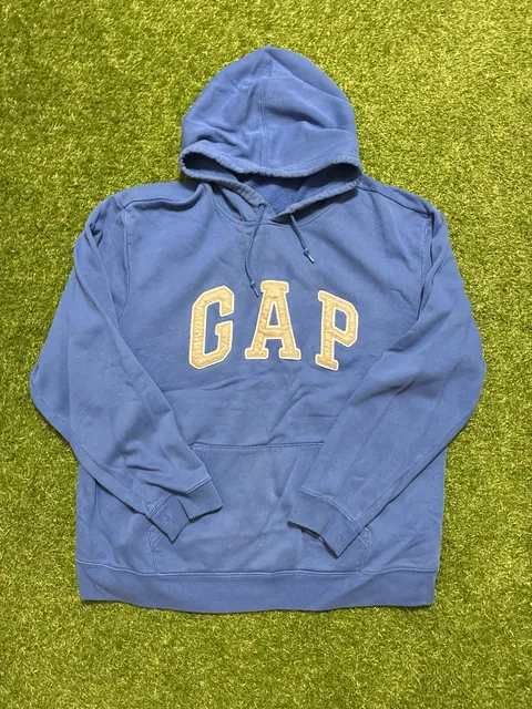 Blue baggy GAP HOODED SWEATSHIRT BLUE WITH WHITE OUTLINED logo
