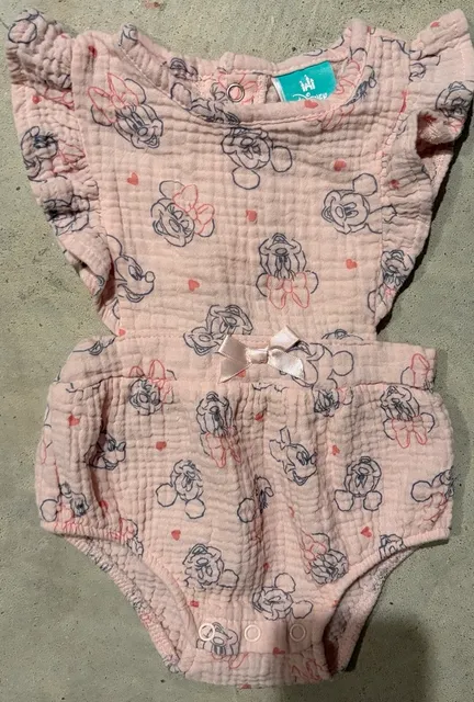 Disney Baby Mickey Minnie Mouse Romper Size 6-9M Pink Cotton