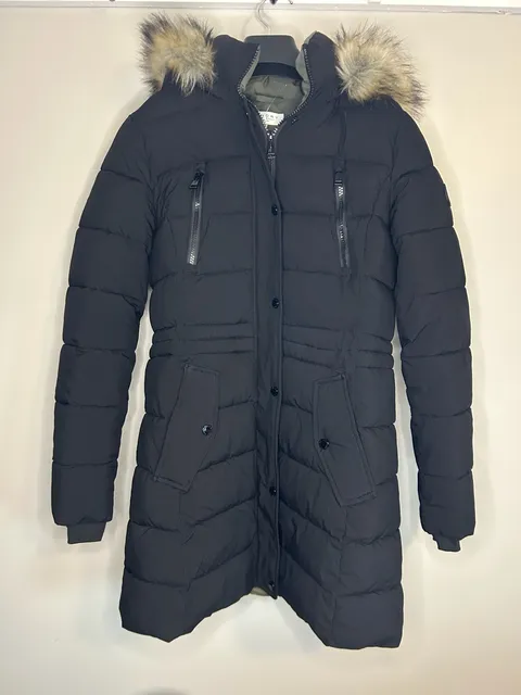 Laundry by Shelli Segal Puffer Jacket Black Faux Fur Hood