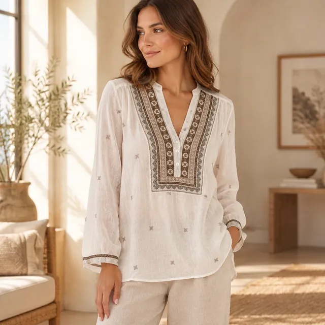 J.Jill Embroidered Tunic Top Size S White Rayon