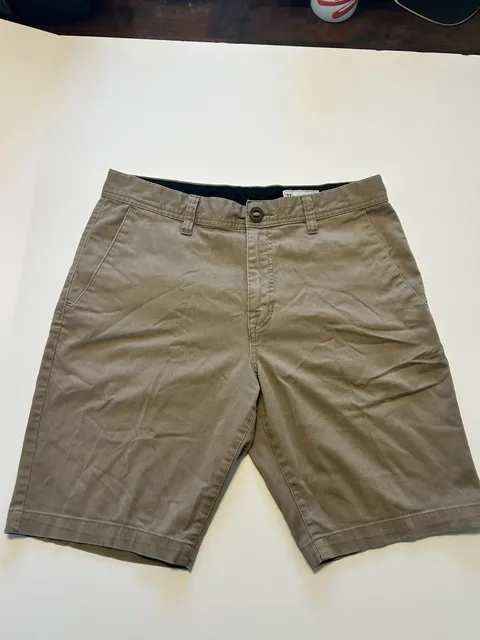 Volcom Chino Shorts Size 32 Khaki Tan Flat Front Casual
