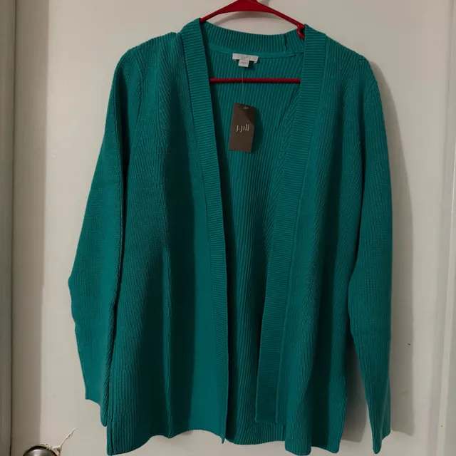 J.Jill Open Front Cardigan Size M Teal Ribbed Knit Sweater