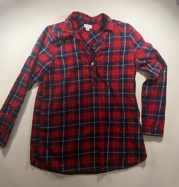J.Crew Plaid Tunic Shirt Size XS Red Blue Long Sleeve Flannel