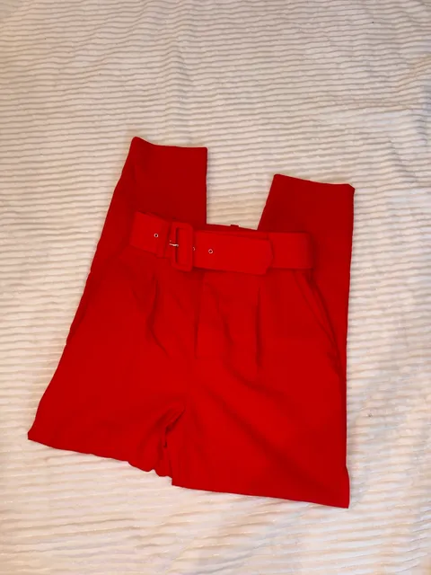 Zara Belted High Waist Trousers Size XS Red