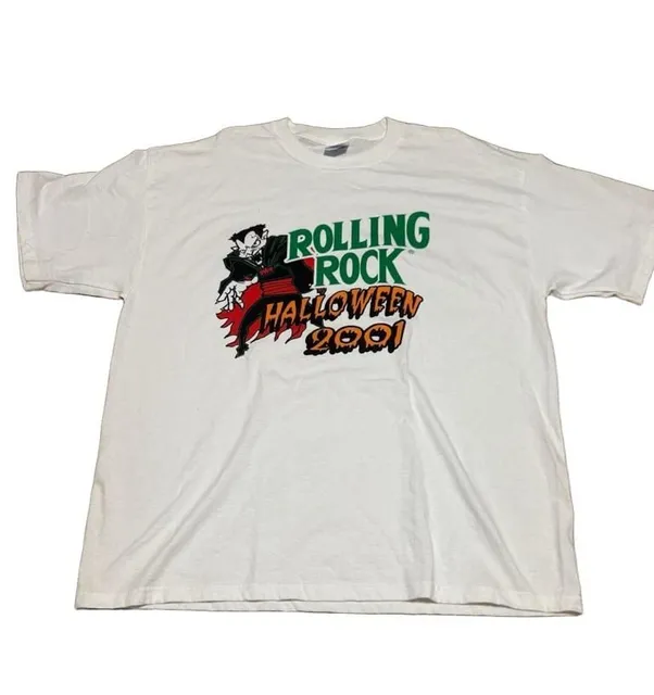 M&O Knits Rolling Rock Halloween 2001 T-Shirt Size XL White Cotton
