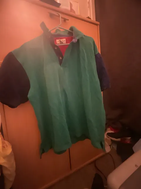 Eddie Bauer Rugby Polo Size L Green Blue Colorblock
