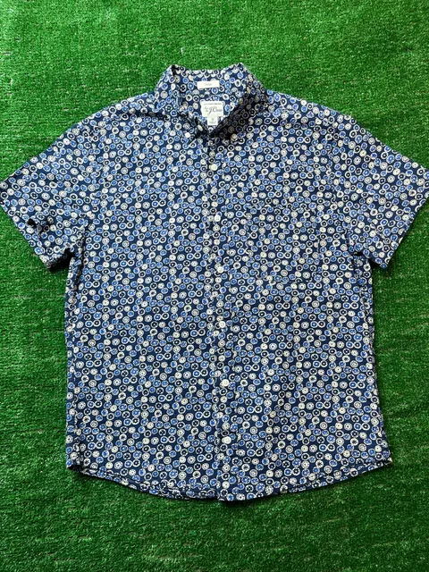 J. Crew Slim Fit Short Sleeve Button Down Shirt Size S Blue Floral Cotton