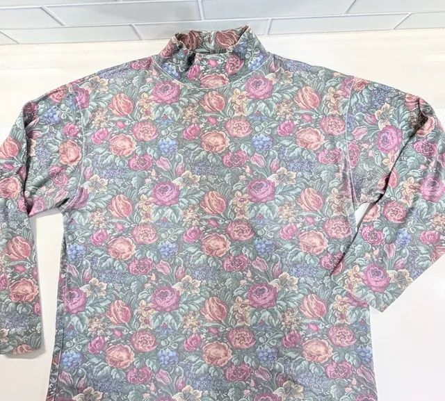 Vintage L.L. Bean Floral Turtleneck Size Large Cotton