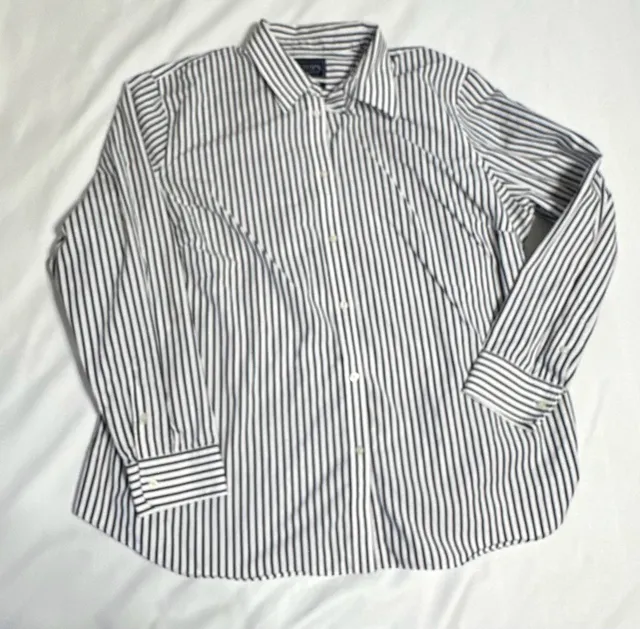 Chaps Button Up Shirt Womens Size 2X Black White Striped Cotton Long Sleeve