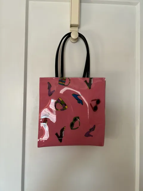 Bloomingdale's Pink Patent Leather Fashion Print Mini Tote Bag