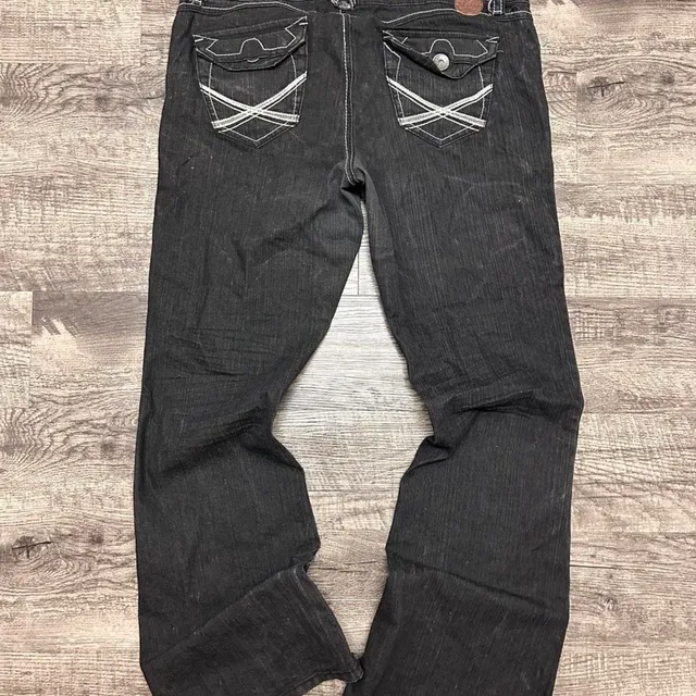 XOXO Flap Pocket Bootcut Jeans Size 13/14 Black Denim White Stitch