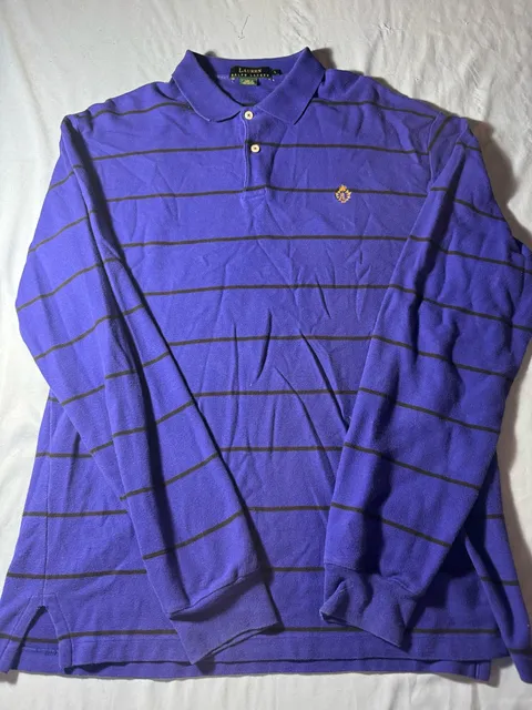 Lauren Ralph Lauren Long Sleeve Polo Shirt Size L navy Striped