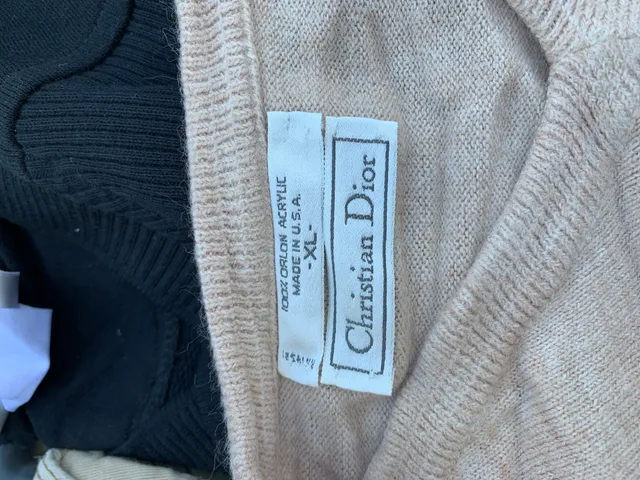 Christian Dior V-Neck Sweater Size XL Beige Acrylic Long Sleeve