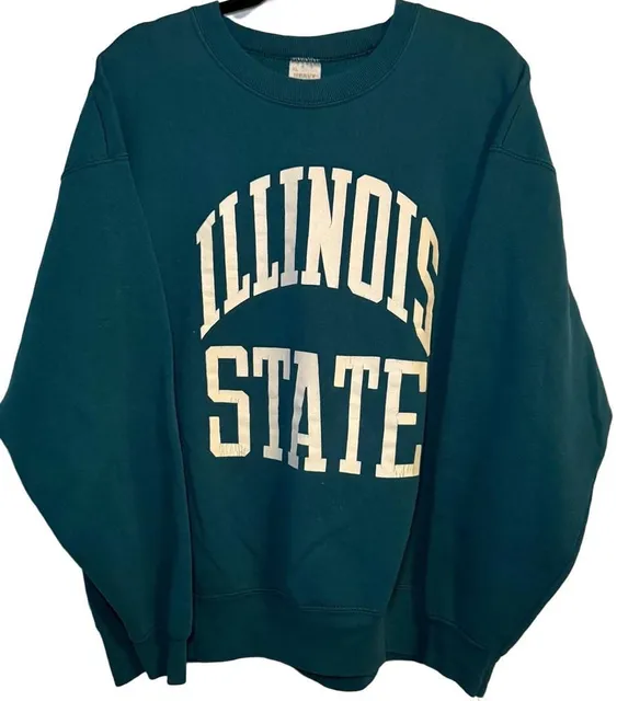 Vintage Fruit Of The Loom Illinois State Sweatshirt XL Teal Graphic Crewneck