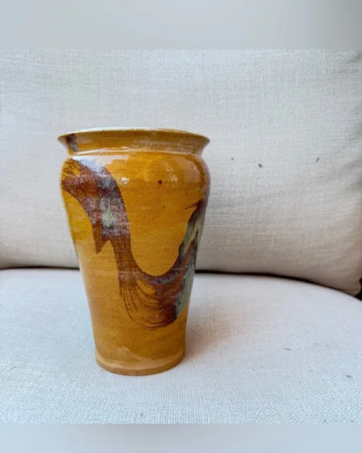 Handmade Studio Pottery Ceramic Vase Glazed Earthtone Drip Art 7.5 Inch